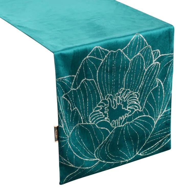 Dekorstudio Elegantný zamatový behúň na stôl BLINK 13 tmavotyrkysový Rozmer behúňa (šírka x dĺžka): 35x180cm