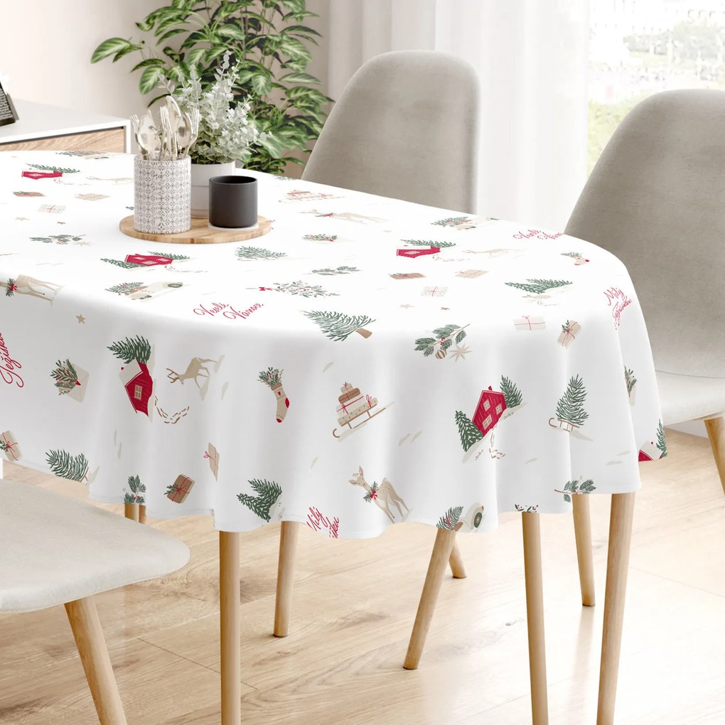 Goldea vianočný oválny obrus z pevnej bavlny - české vianoce 140 x 280 cm