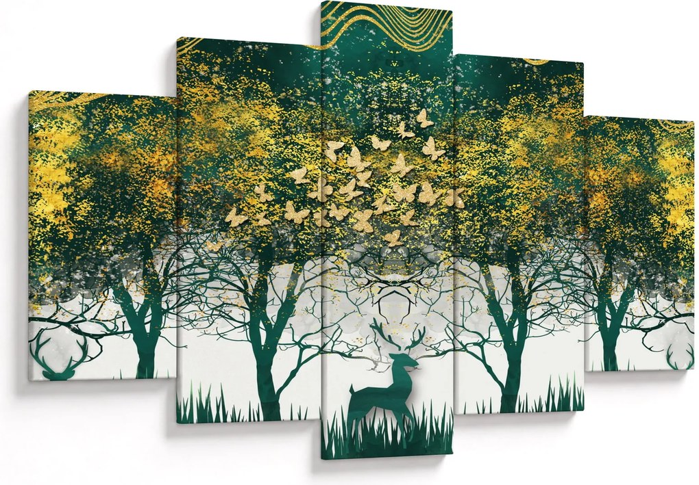 Obraz - Jelene v zelenom lese (150x105 cm)