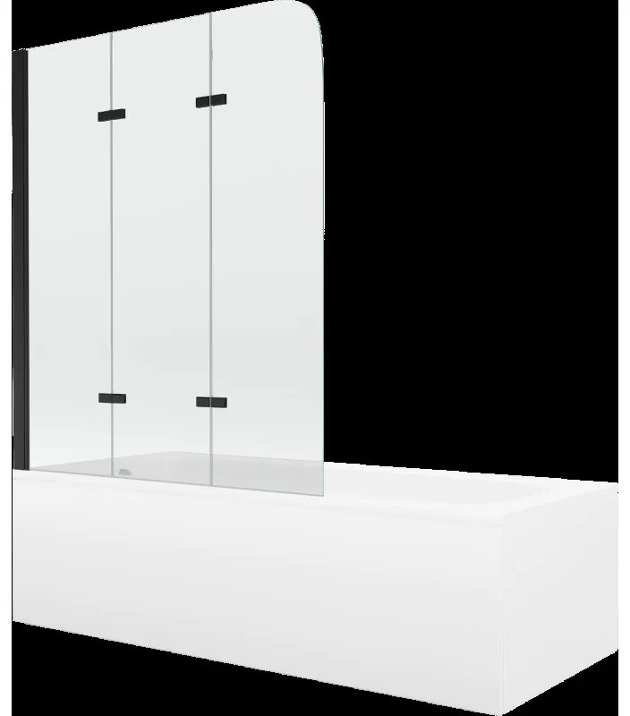 Mexen Vega obdĺžniková vaňa 180 x 80 cm s obkladom a 3-krídlovou zástenou 120 cm, transparentnéné, čierna - 550118080X9012037000