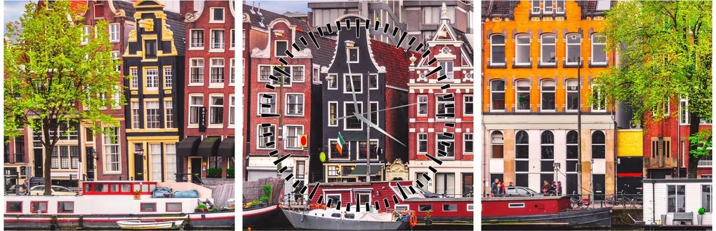 Obraz - Amsterdam, tanečné domy (s hodinami) (90x30 cm)