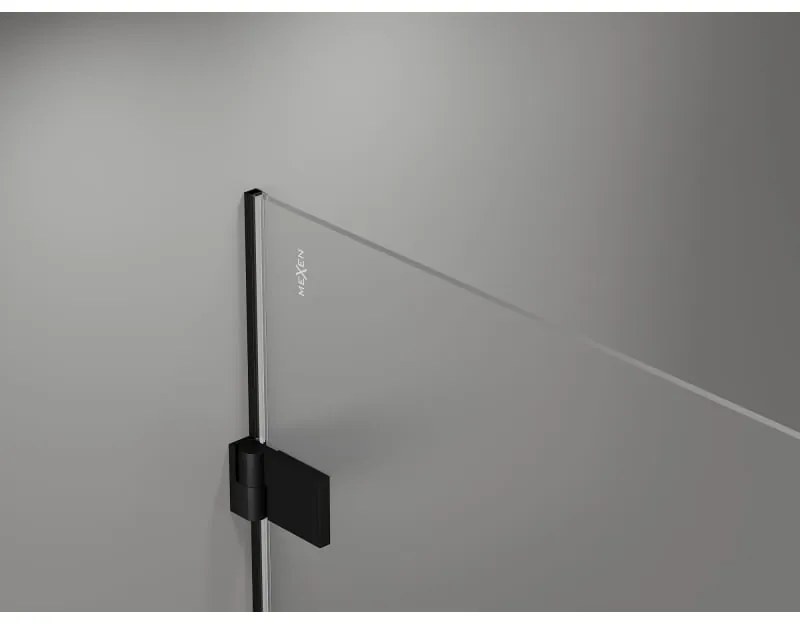 Mexen Lunar-B L, 1-krídlový sprchový kút, ľavý, 90 x 90 cm, 8mm číre sklo, čierny profil, 832L-090-090-70-00-L