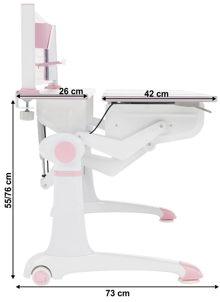 Rastúci písací stolík Kanton - ružová / biela