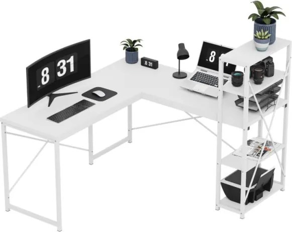 Rohový pracovný stôl s policami Leader 5.9 biely