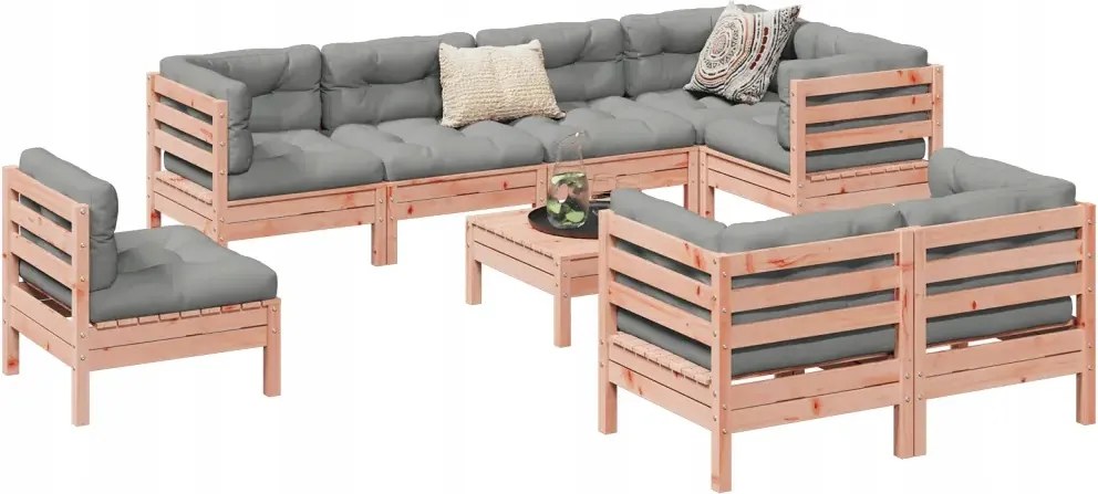 vidaXL 9-dielna záhradná súprava s podložkami, masívna duglaska