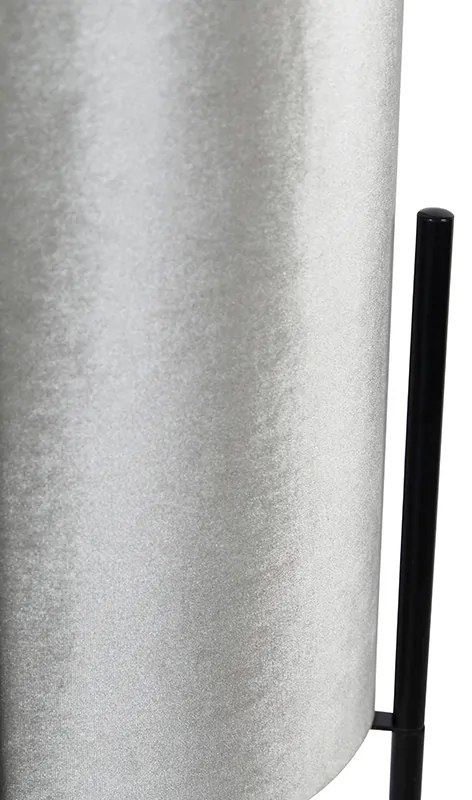 Moderná stojaca lampa čierna s plyšovým sivým tienidlom - Rich