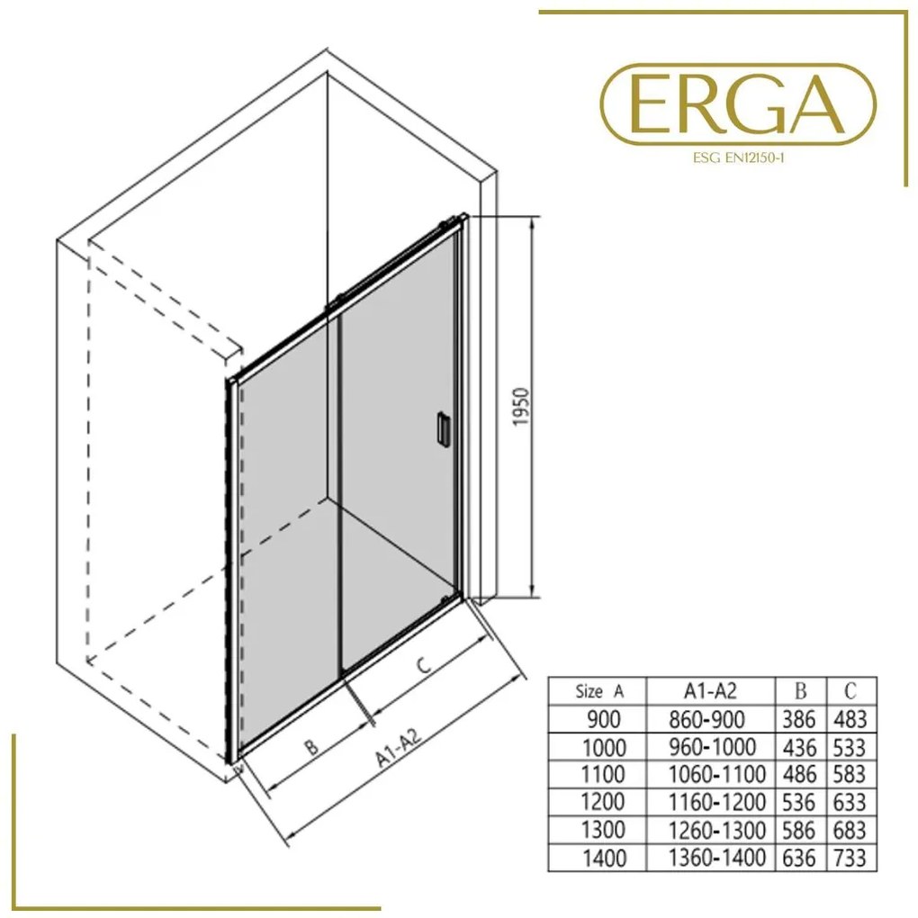 Erga Alpine, posuvné sprchové dvere do otvoru 140x195 cm, 6mm číre sklo, chrómový profil, ERG-V02-ALPINE-D140-CR