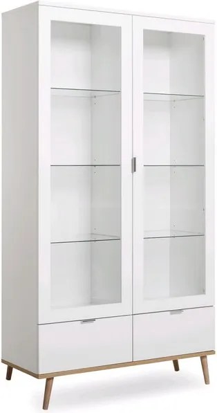 Vysoká vitrína Göteborg, biela / dub sonoma