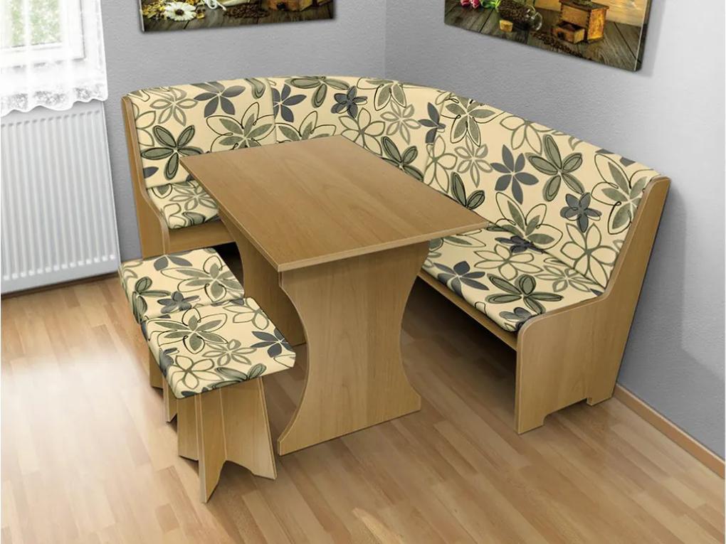 Nabytekmorava Jedálenská rohová lavica sa štokrlemi a stolom farba lamina: buk 381, čalúnenie vo farbe: Mega 017 hnedá