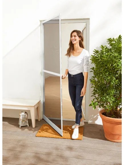 Livarno Home Hliníková sieťka proti hmyzu na dvere, 100 x 210 cm, s okopovou ochranou. (biela) (100345274)