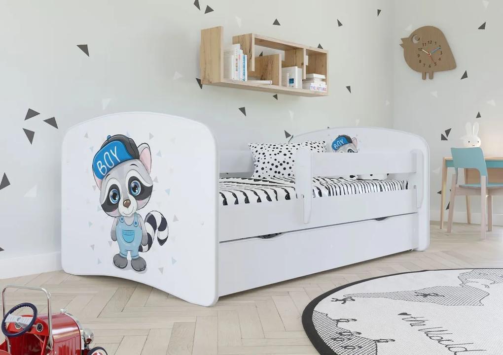 Detská posteľ sa zábranou Ourbaby - Medvedík čistotný - biela 180x80 cm posteľ + úložný priestor