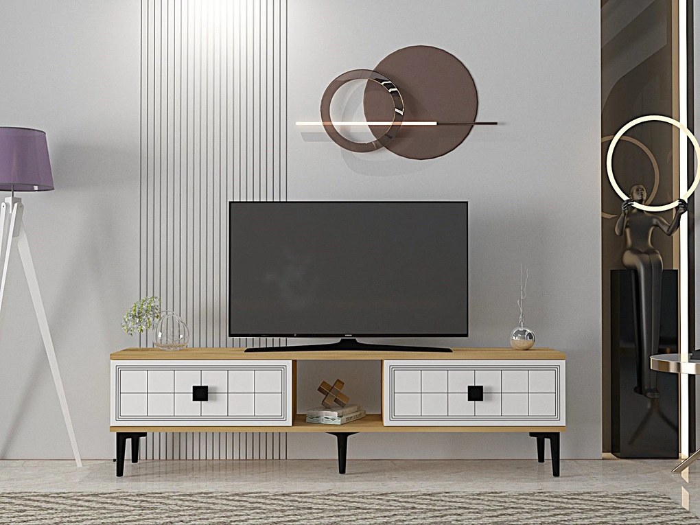 TV stolík/skrinka Yutta 2 (dub + biela). Akcia -18%. Vlastná spoľahlivá doprava až k Vám domov. 1144968