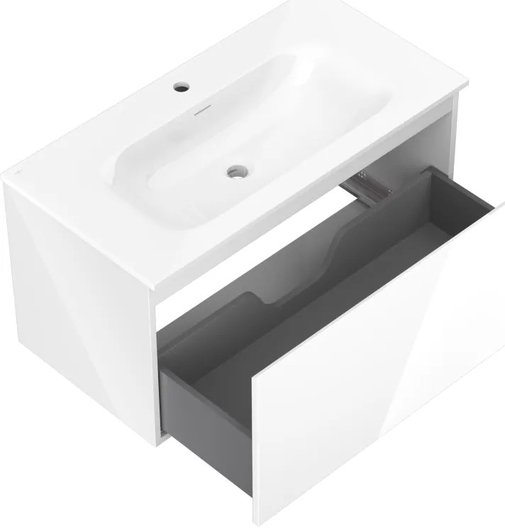 Mexen Orio, kúpeľňová skrinka 90 cm s umývadlom Vela, 1 zásuvka, biela lesklá, 91A10-09047-1-BF00-W23M00