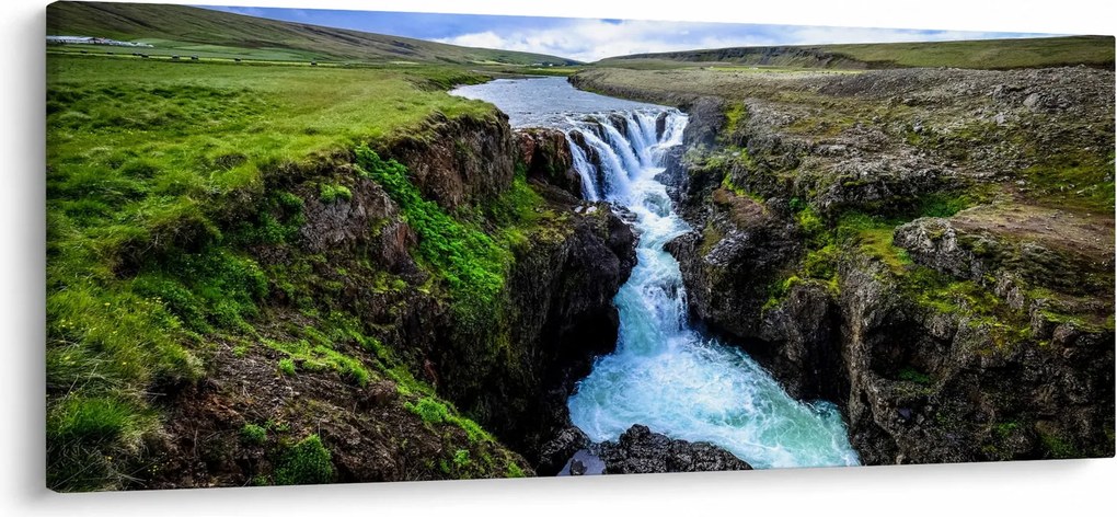 Obraz vodopádu medzi skalami (120x50 cm)