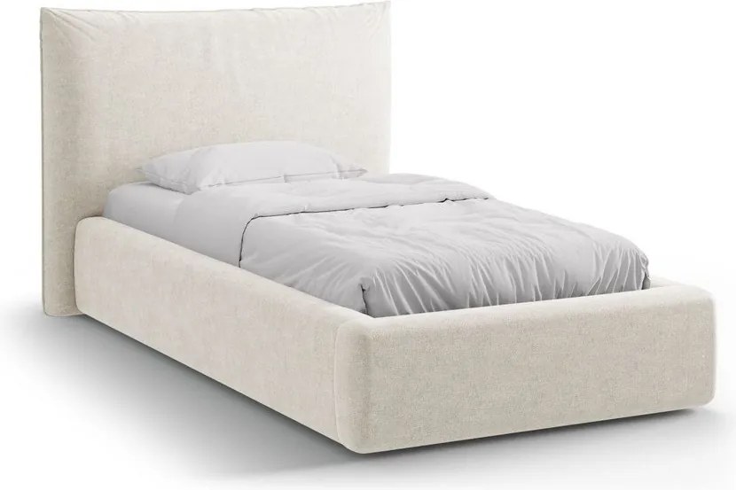 Krémovobiela čalúnená jednolôžková posteľ s úložným priestorom s roštom 90x200 cm Kaelle – Micadoni