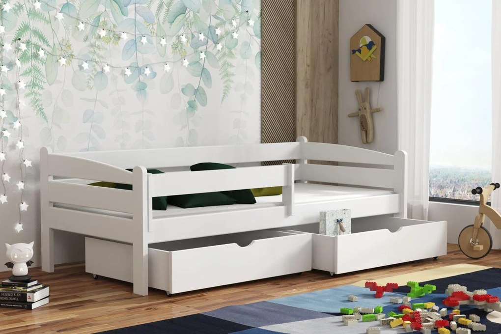 Detská posteľ z masívu borovice ZORA so šuplíkmi - 200x90 cm - BIELA