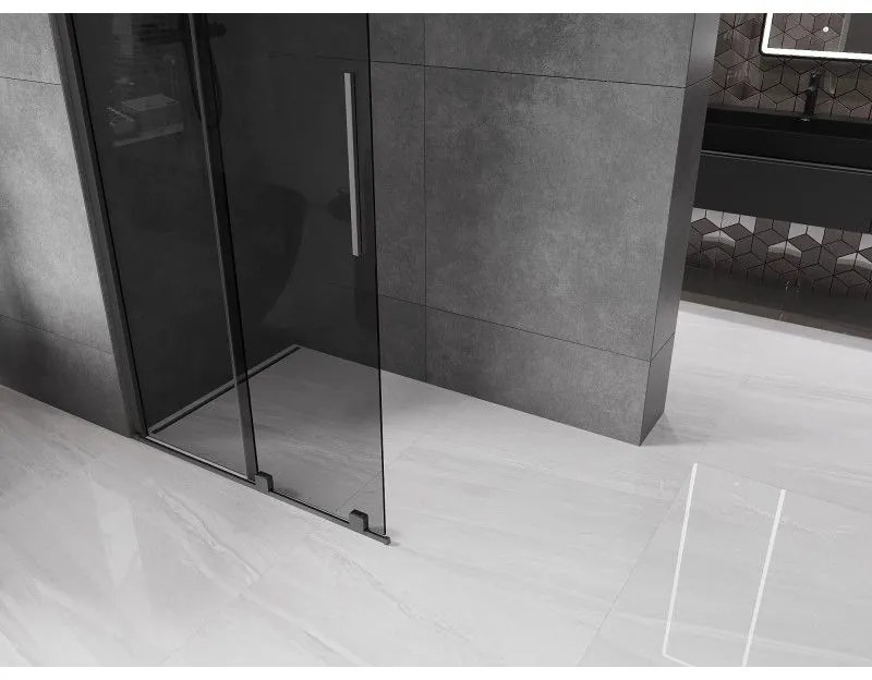 Mexen Velar, sprchová zástena s posuvnými dverami Walk-in 85 x 200 cm, 8mm šedé sklo, brúsený grafit, 871-085-000-43-95