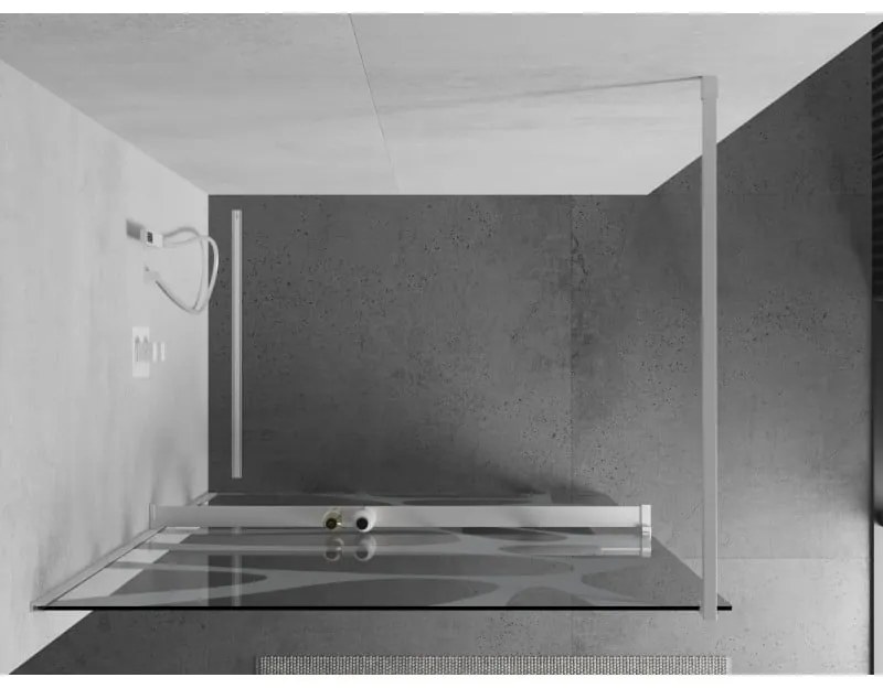 Mexen Kioto+, sprchová zástena Walk-In s poličkou a vešiakom 90 x 200 cm, 8mm číre sklo biely vzor, biely profil, 800-090-121-20-97