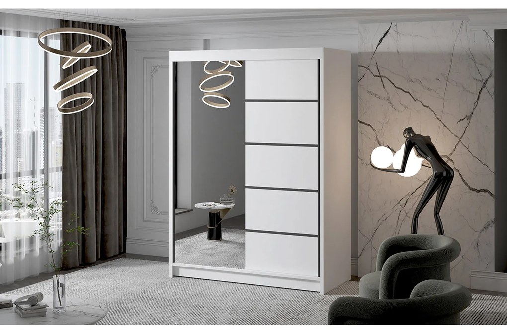 Veľká šatníková skriňa MILAN III 150 cm Čierna/Biela