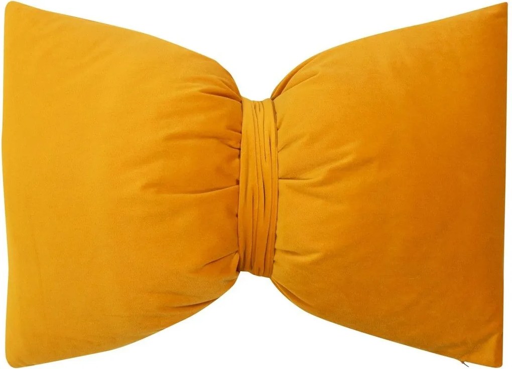 Žltý zamatový vankúš v tvare mašle Bow honey – 40*60*10 cm