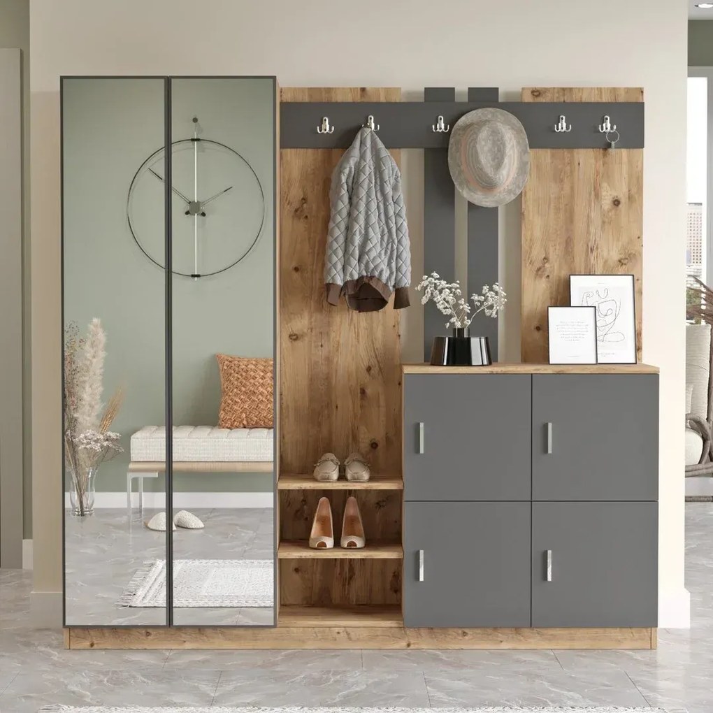 Predsieňová stena Houseland Gibson borovica Atlantic/antracitovo sivá