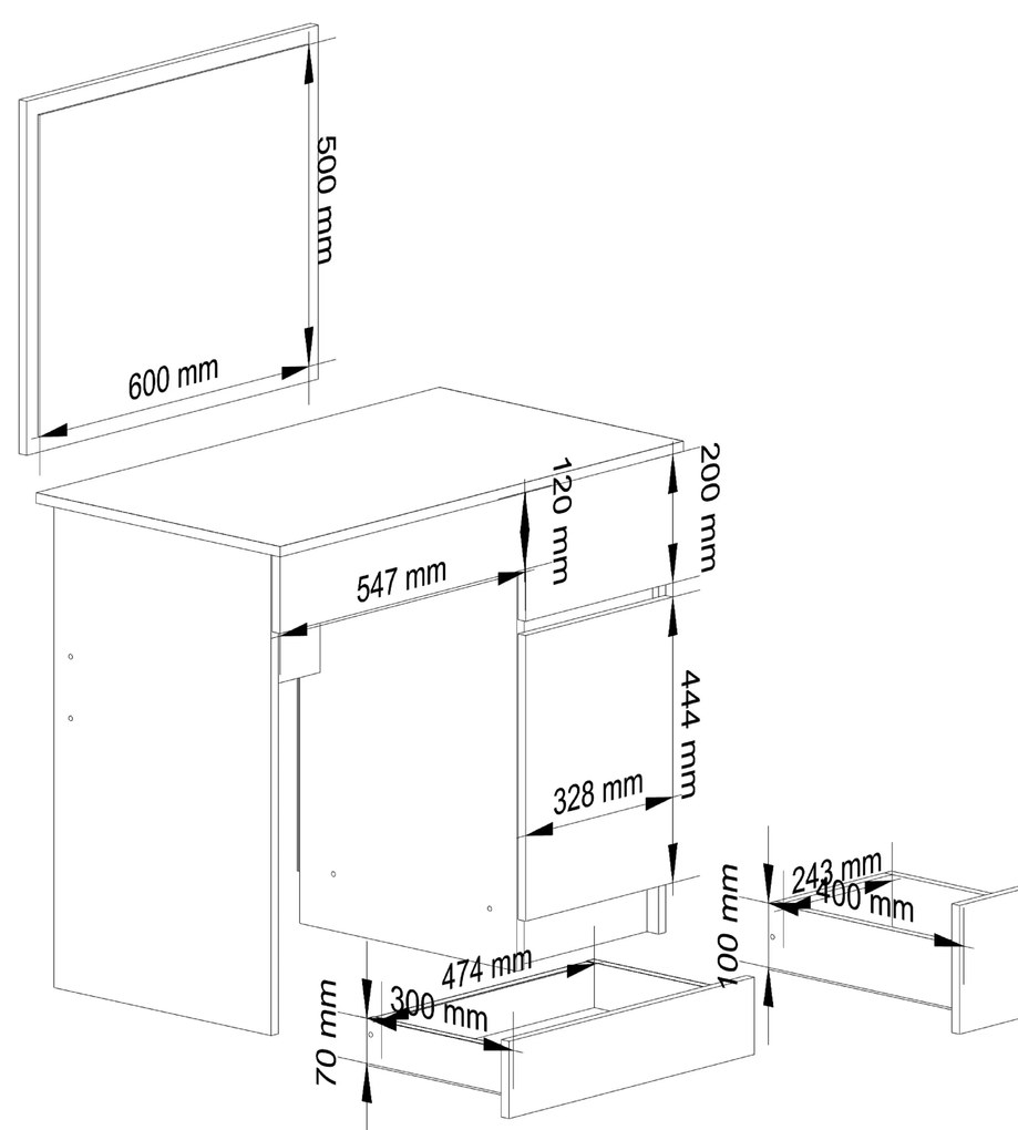 Toaletný stolík Parijat (biela) (so zrkadlom) (P). Akcia -19%. Vlastná spoľahlivá doprava až k Vám domov. 1128838