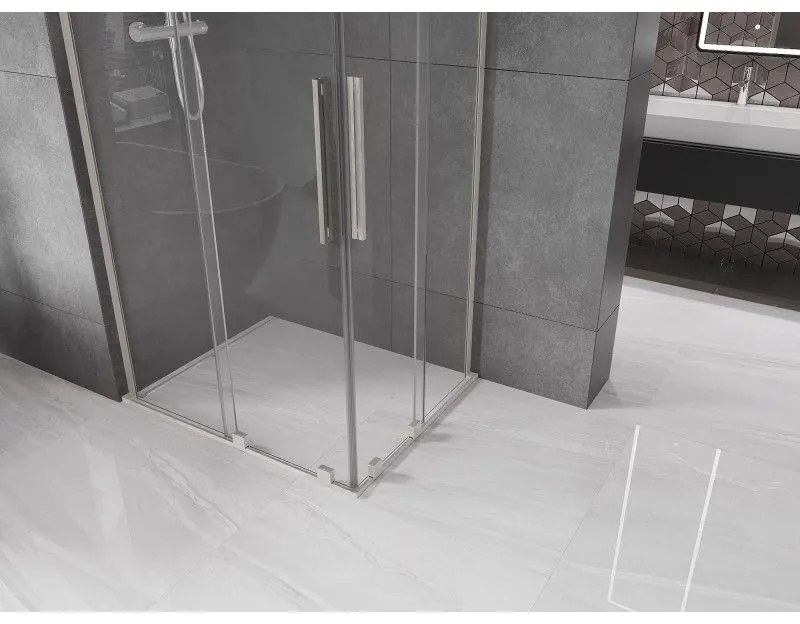 Mexen Velar L Duo, sprchový kút s posuvnými dverami 100 x 90 cm, 8mm číre sklo, brúsená oceľ, 871-100-090-02-03-97