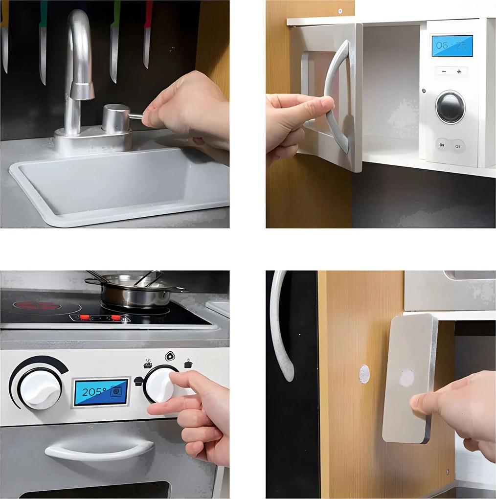 Detská drevená kuchynka ECOTOYS s LED, zvukom a tabuľou