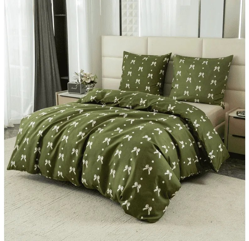 Mikroflanelové obliečky WHITE BOW zelené Rozmer obliečky: 70 x 90 cm | 140 x 200 cm