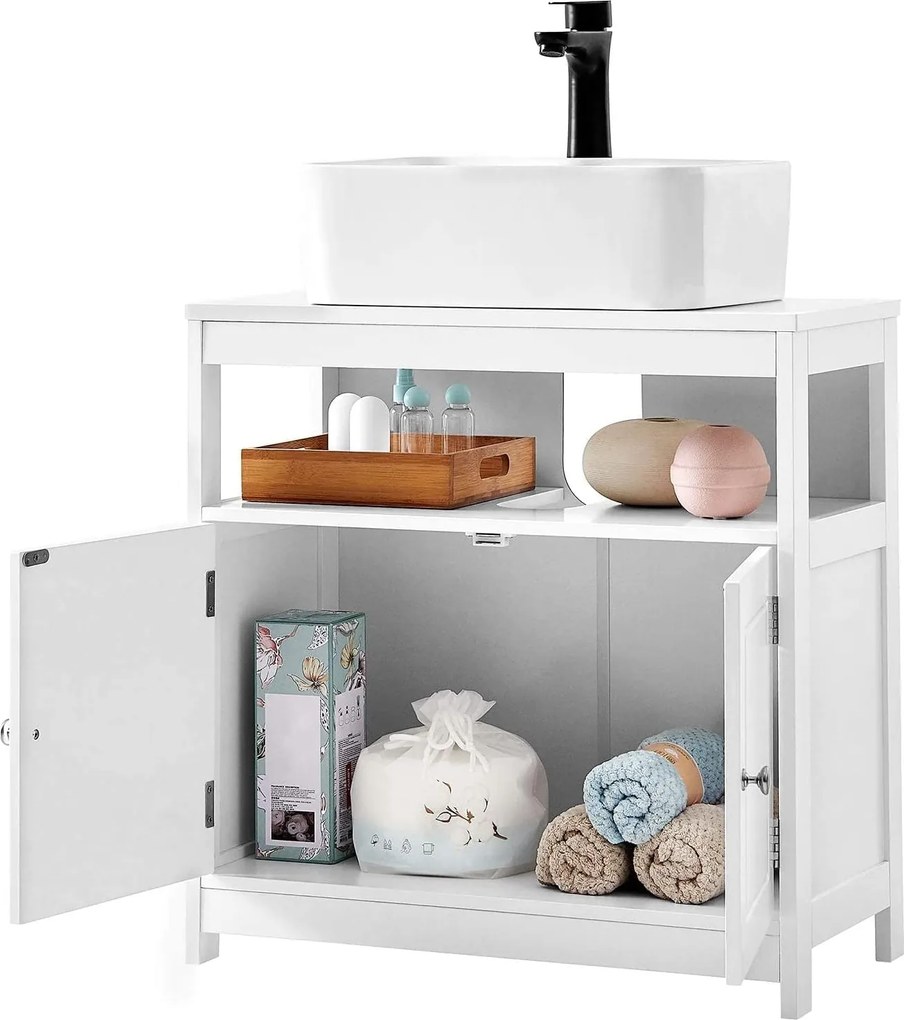 Kúpeľňová skrinka pod umývadlo s 2 dvierkami, škandinávsky štýl, biela