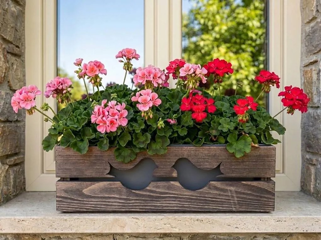 AMADEA Drevený obal s hrantíkom tmavý s vtáčikmi, 52x21,5x17cm, český výrobok