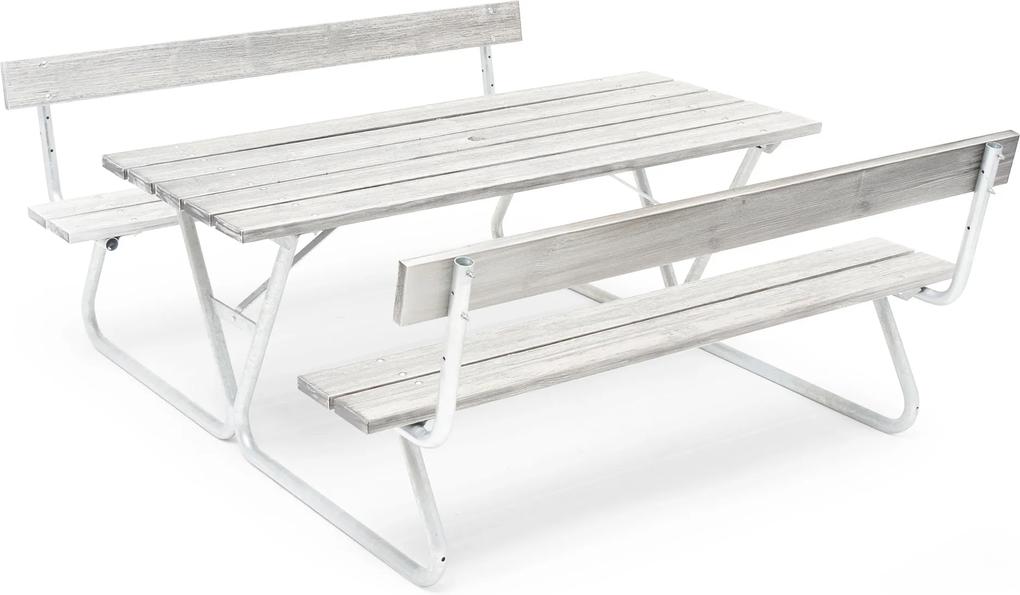 Záhradný stôl s lavicami s opierkami chrbta, 1800x1800 mm, borovica/šedá