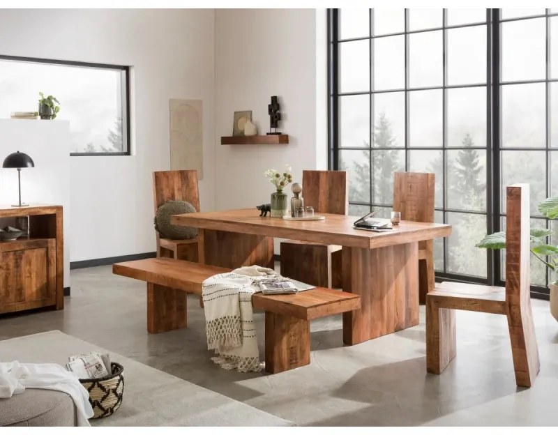 furniture-nabytek.cz - Masívny jedálenský set Cleveland z mangového dreva, lakovaný, hnedý – stôl 200 cm, 4 stoličky, lavica 190 cm