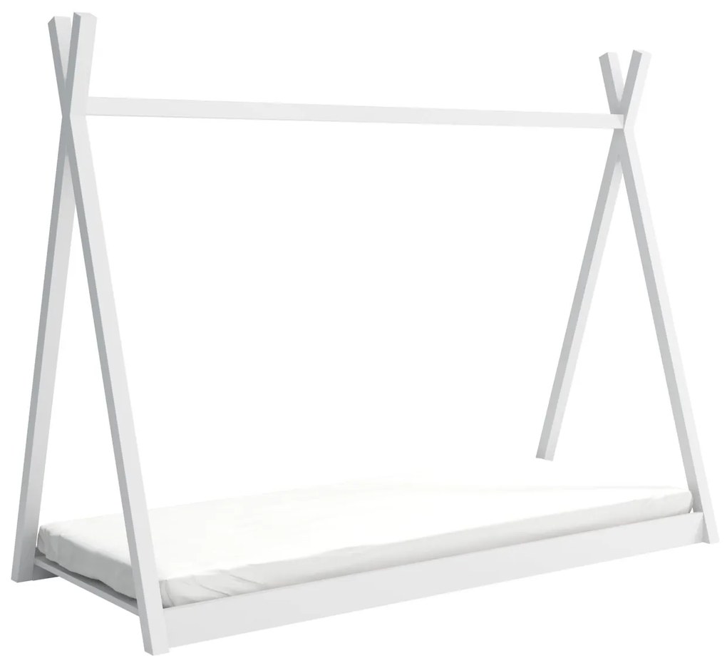 Detská domčeková Montessori típí posteľ z masívu borovice OLA - 200x90 cm - BIELA
