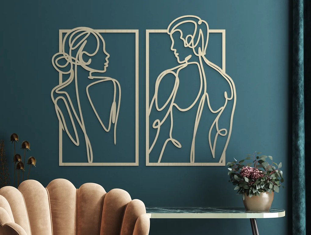drevko 2-dielny minimalistický obraz Párik Rozmer obrazu: 44,5 x 54,5 cm, Farba dekorácie: Čierna