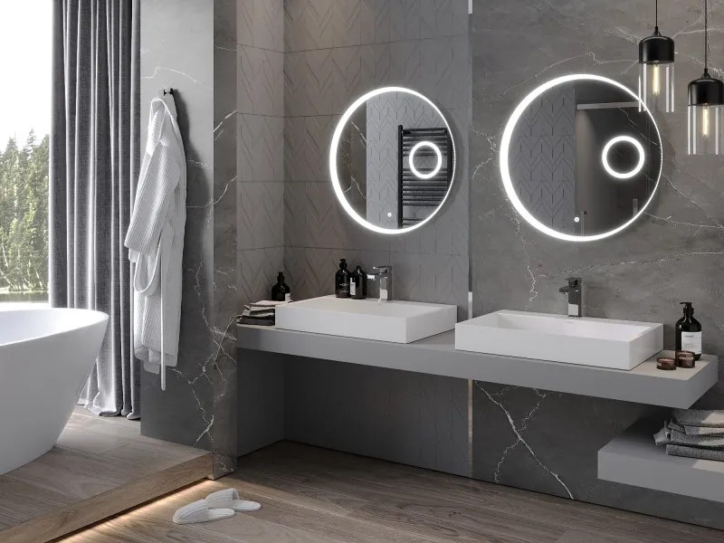 Mexen Ella, LED kúpeľňové zrkadlo s podsvietením a kozmetickým zrkadielkom 70x70 cm, 6000K, ochrana proti zahmlievaniu, 9811-070-070-611-00