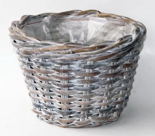 Okrúhly ratanový kvetináč s bielou patinou - Ø29*20 cm