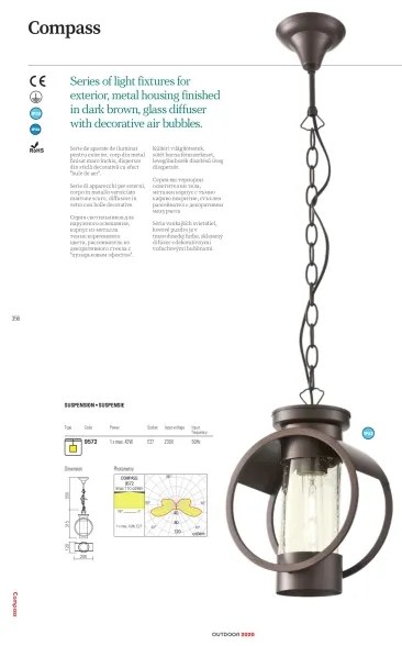 Redo 9573 - Vonkajšia lampa COMPASS 1xE27/42W/230V IP33