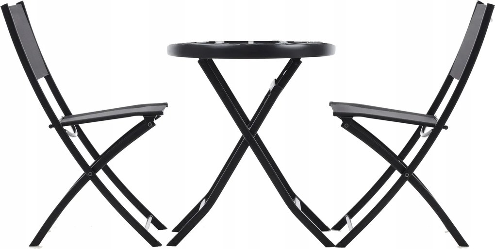 CH Skladací záhradný set nábytku s okrúhlym stolom - čierna