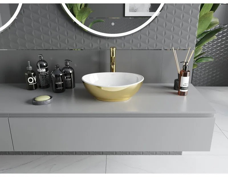 Mexen Elza, keramické umývadlo na dosku 405 x 330 mm, biela-zlatá, 21014006