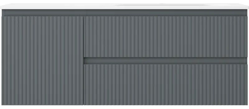 Mexen Rivel, kúpeľňová skrinka 120 cm s pravým umývadlom Vela, 2S, 1D, drážkovaná, grafitová/biela matná, 91A23-12047-3-BBFFF66-W23P01
