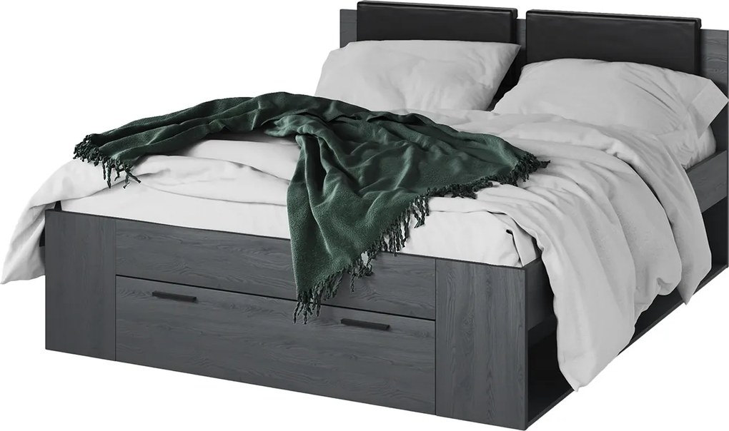 Posteľ 160x200 s čalúneným čelom Galaxy 51 - Dub carbon