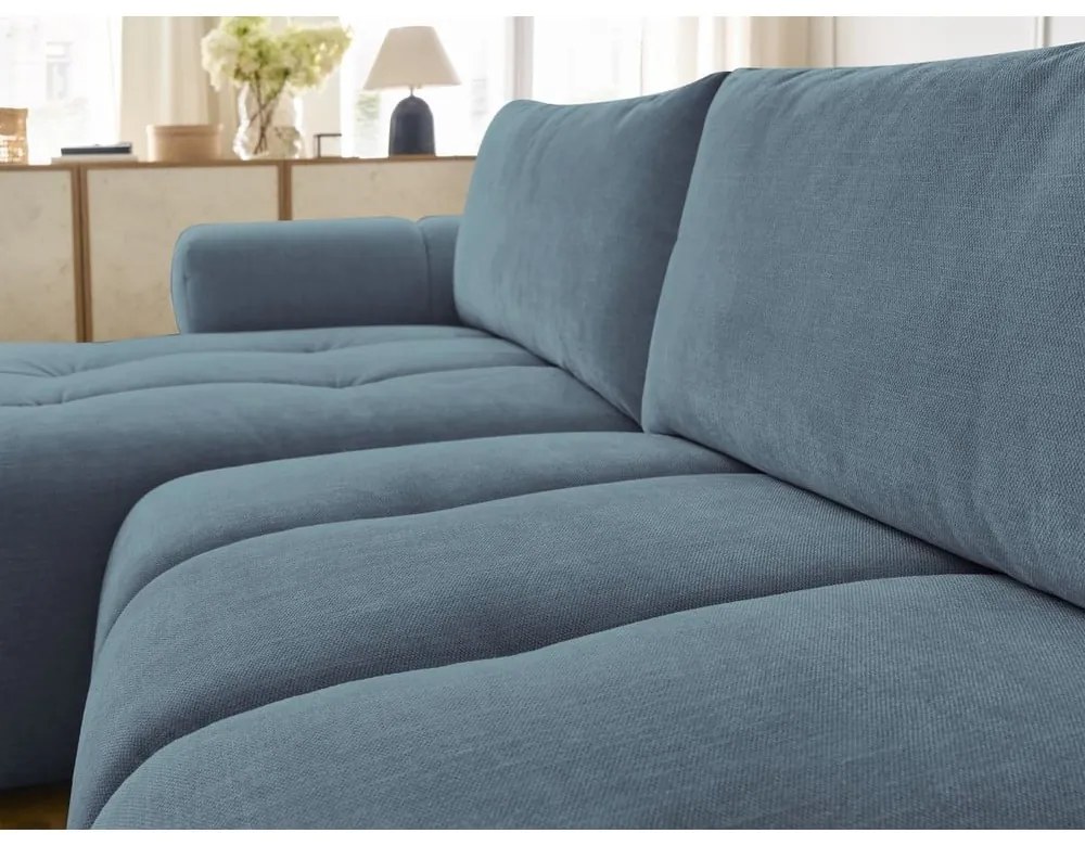 Modrá rozkladacia/s úložným priestorom rohová pohovka (ľavý roh/s leňoškou) Fuji – Bobochic Paris