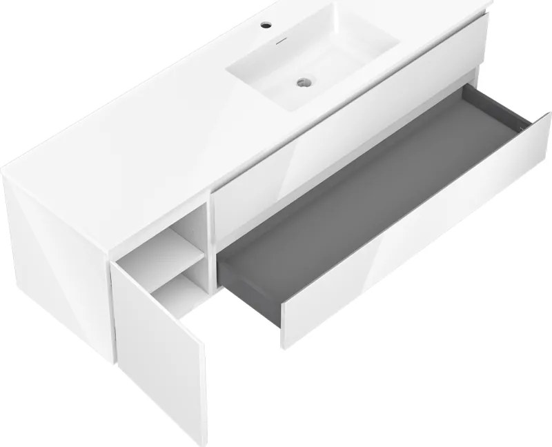 Mexen Orio, kúpeľňová skrinka 160 cm s pravým umývadlom Otis, 2S, 1D, biela lesklá, 91A13-16047-3-BBFFF00-W18P00