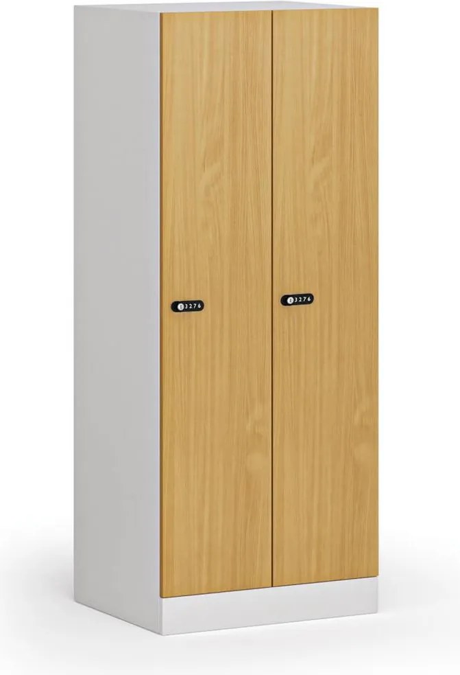 Šatníková skrinka S1 znížená, 2 oddiely, 1500 x 600 x 500 mm, mechanický kódový zámok, laminované dvere, buk