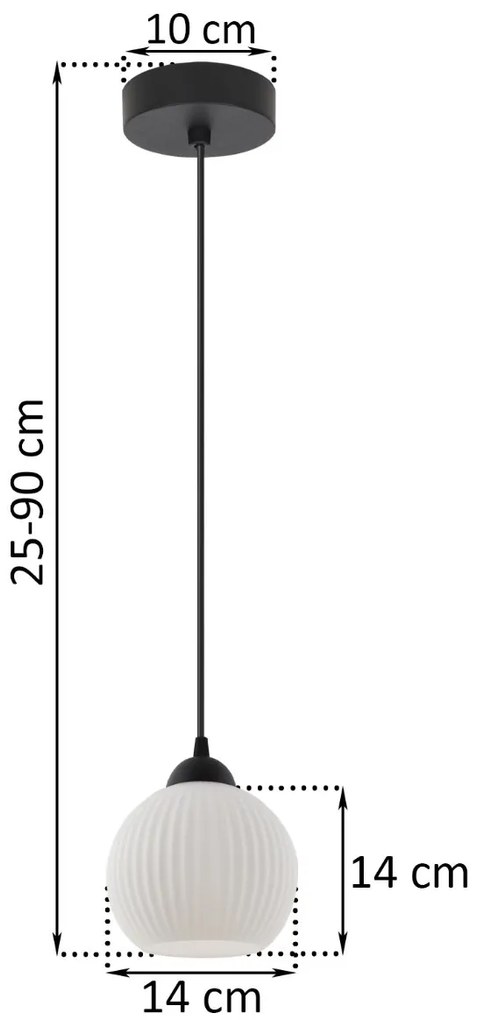 Závesné svietidlo Riffle Round, 1x biele sklenené tienidlo, b