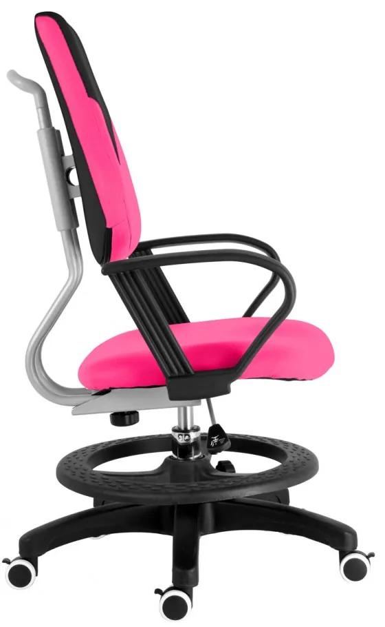 Detská rastúca stolička s podnožou BAMBINO – látka, čierno-ružová