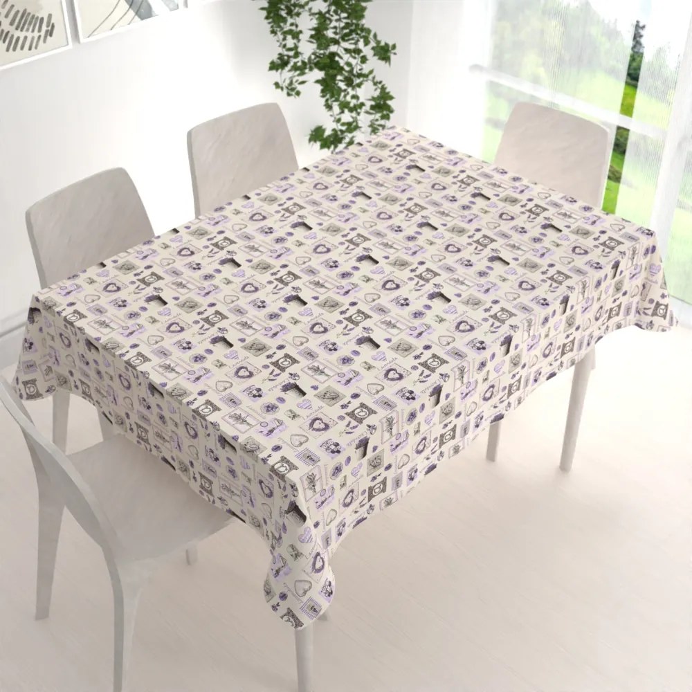 Biante Bavlnený obdĺžnikový obrus Sandra SA-479 Levandule na krémovom 120x180 cm
