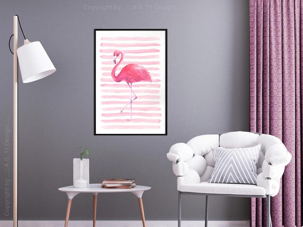 Artgeist Plagát - Flamingo and Stripes [Poster] Veľkosť: 20x30, Verzia: Čierny rám s passe-partout
