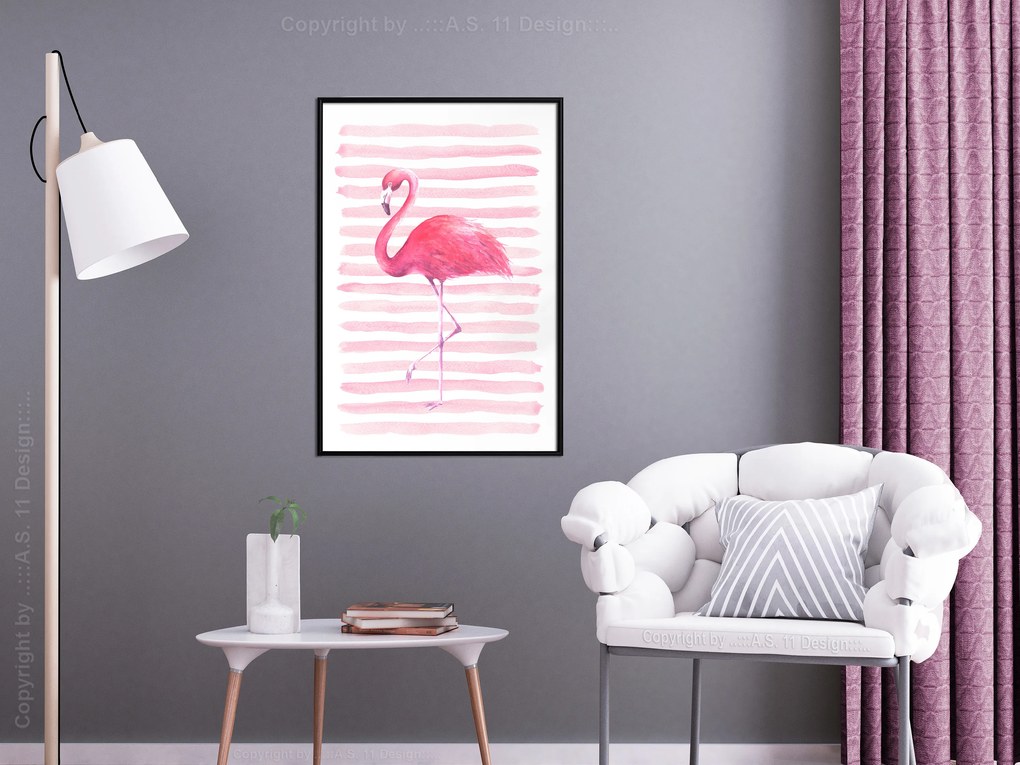 Artgeist Plagát - Flamingo and Stripes [Poster] Veľkosť: 40x60, Verzia: Zlatý rám